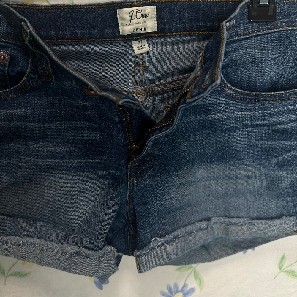 J.Crew Women's Blue Cotton 5-Pocket Low-Rise Belt Loops Cuffed Denim Shorts sz27